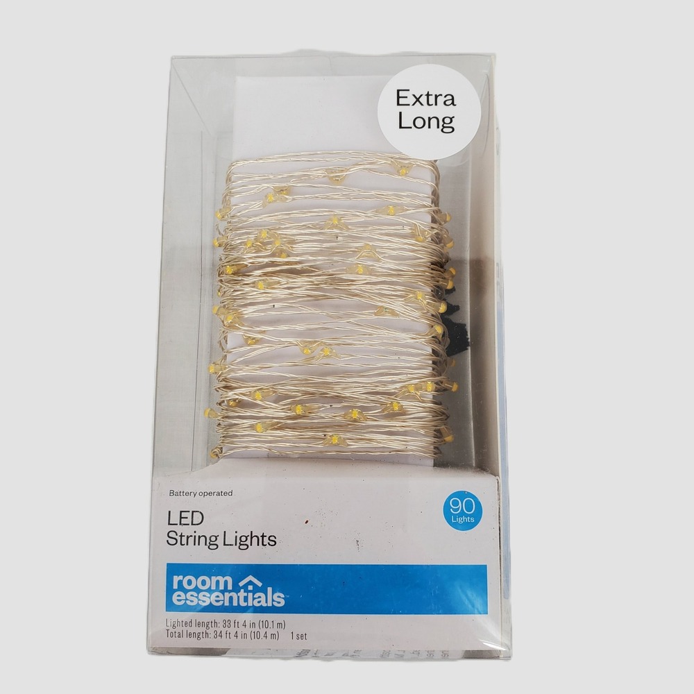 Room Essentials LED String Lights 90ct Warm White Silver‎ Wire Extra Long New